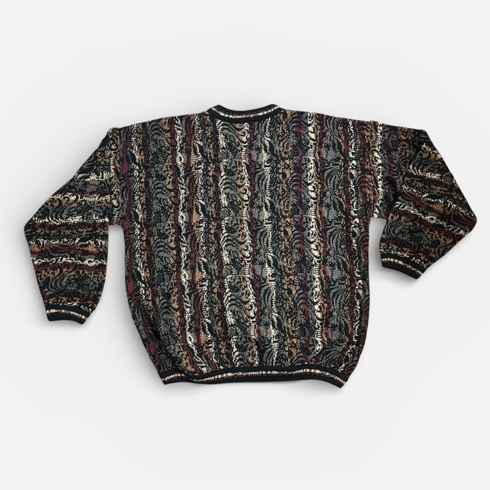 Tundra Coogie Style 3D Knit 90s Sweater Size L Black Brown White